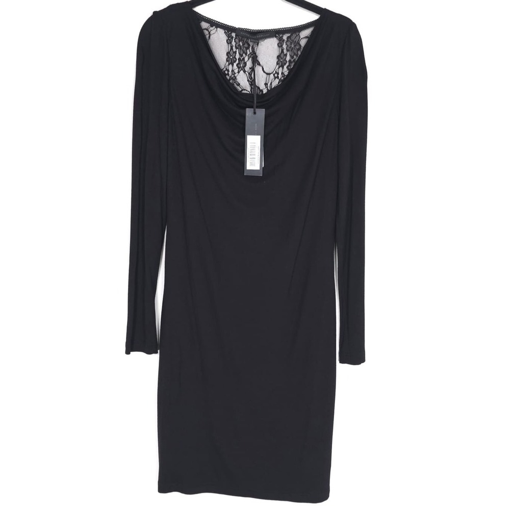 KATHERINE BARCLAY‎ NEW Black Lace Back Dress Small Long Sleeve Stretch K4391-109